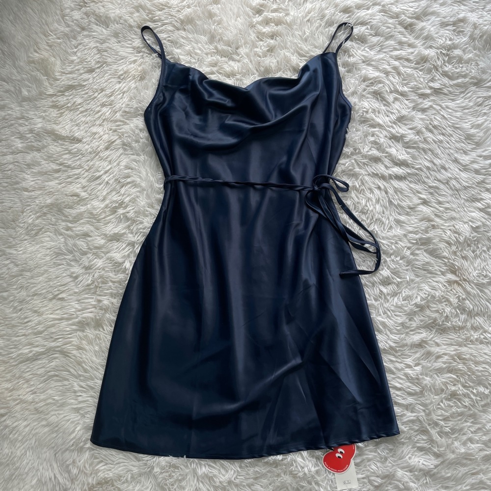 Cider Satin Cowl Neck Mini Slip Dress